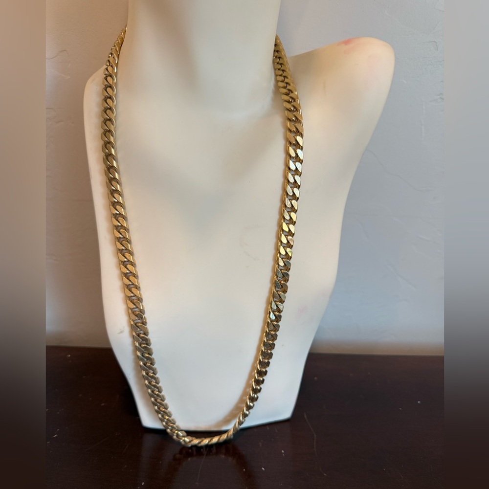 Vintage Citation Necklace/‎ Flat Gold Tone Chain Signed Total Length 30” & 0.3”W